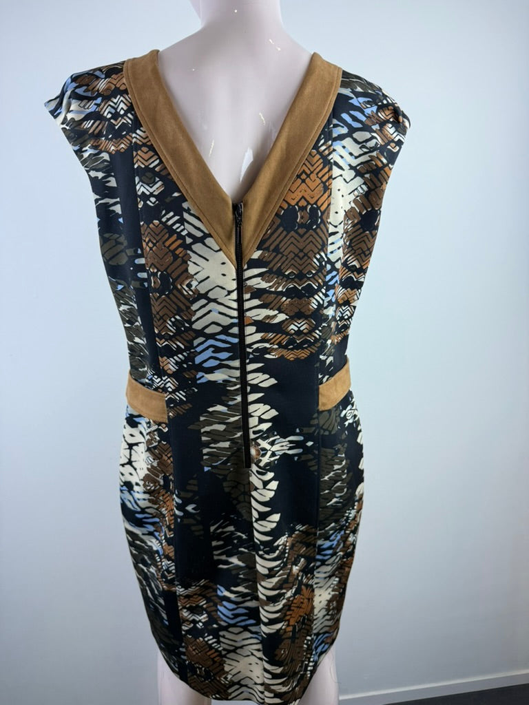 marie méro - Jurk - print, suède-look kraag, getailleerd - L