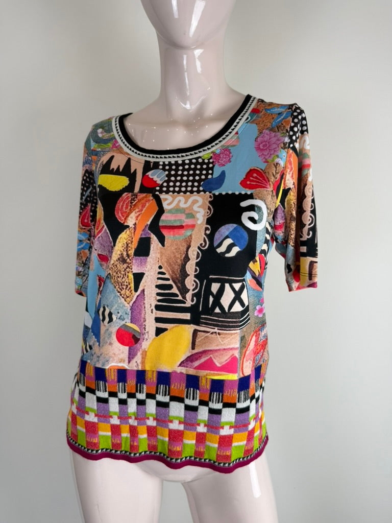 Olivier Philips - Top - meerkleurig, abstracte print, korte mouwen - M/L