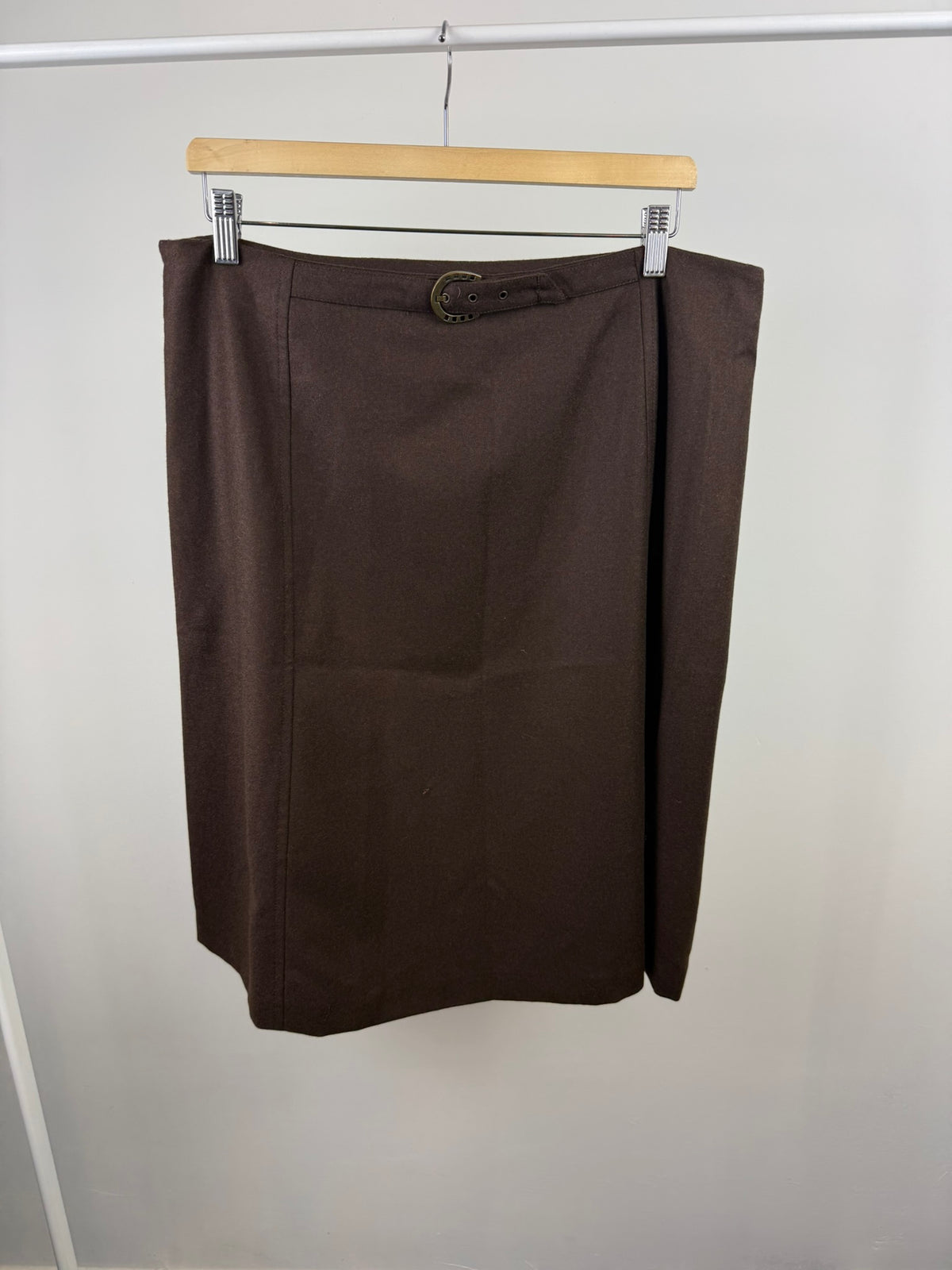 AIGNER - Rok - bruin, knielang, ceintuur met gesp - XL