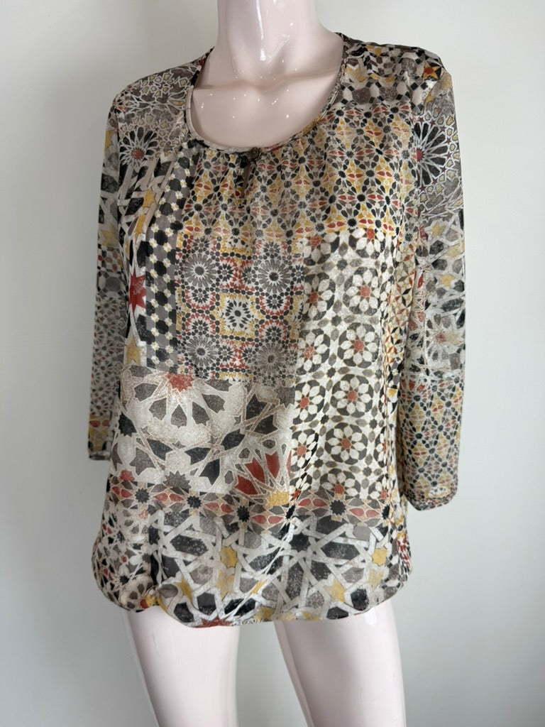 GERRY WEBER - Blouse - meerkleurig, mozaïekprint, driekwart mouw - L