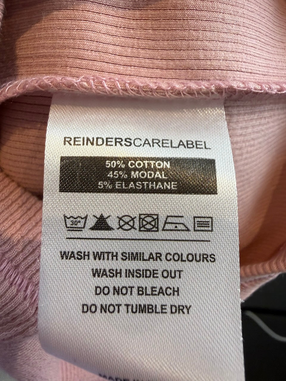 REINDERS - T-shirt - roze/wit, geribde stretch, contrastboorden - XS