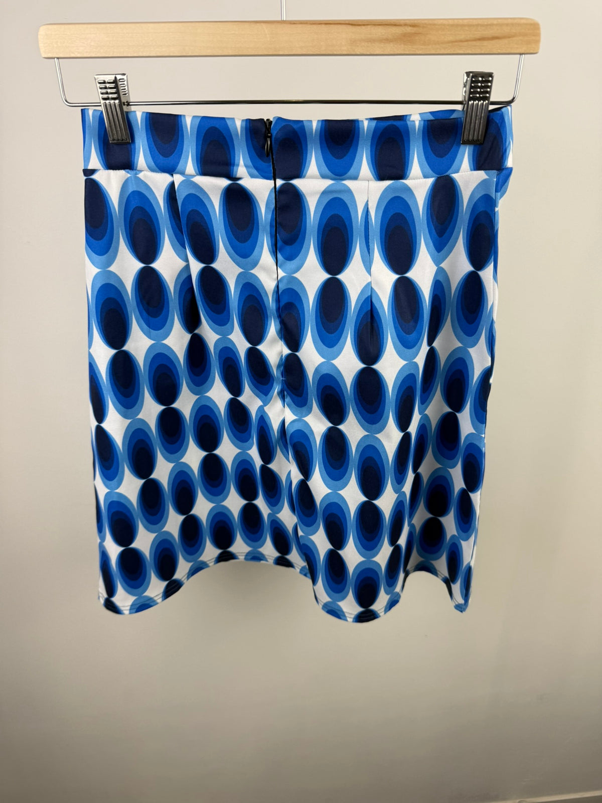 Vintage Chic for Topvintage - Rok - grafische ovaalprint, blauw-wit, boven de knie - S