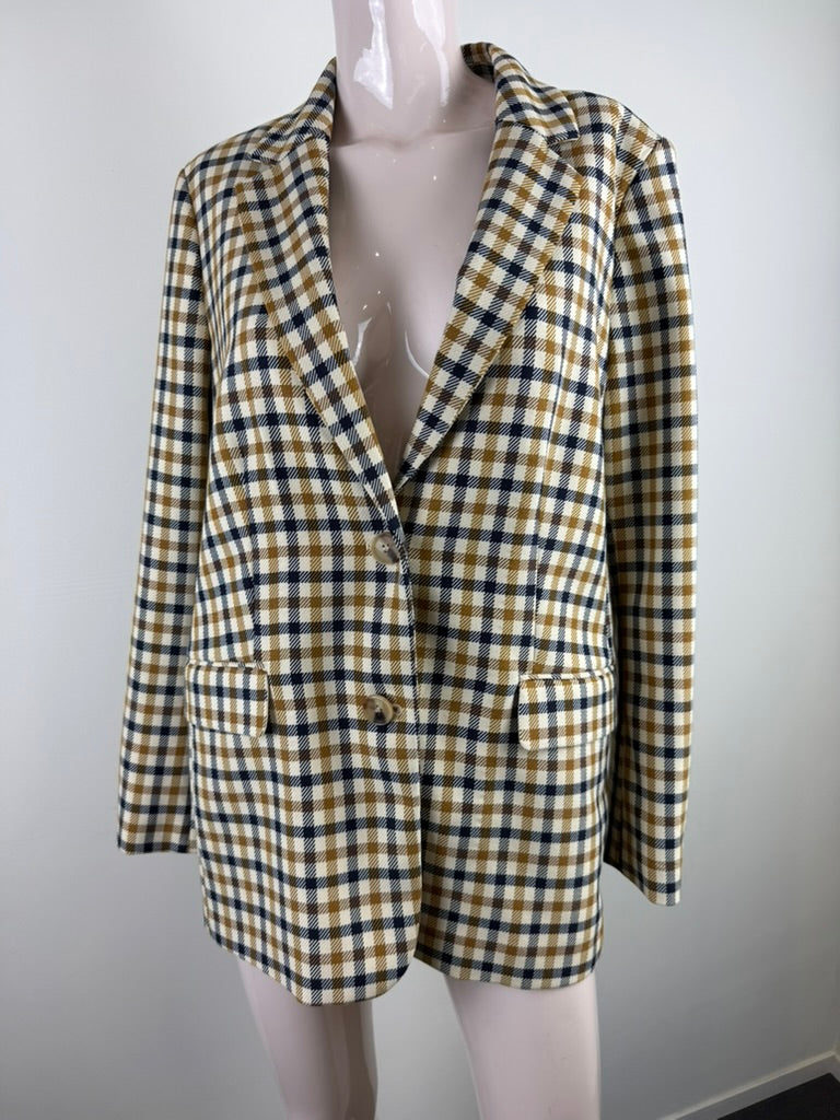 H&M - Blazer - ruitpatroon, beige, dubbelrijige knoopsluiting - XL
