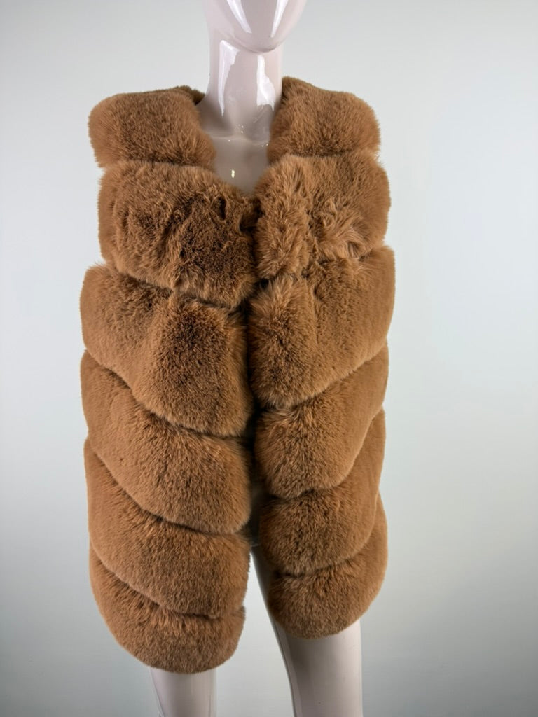 GOLD & SILVER - Bodywarmer - camel, imitatiebont, hoge kraag - L