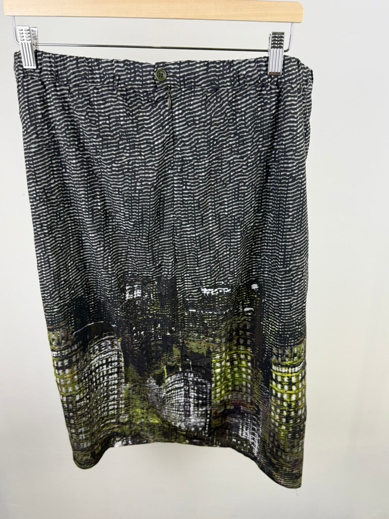 s.Oliver - Rok - zwart-wit met groen, grafisch motief, elastische tailleband - XXL