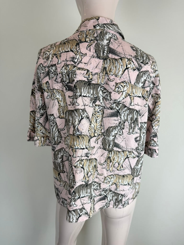 NOISY MAY - Blouse - roze, tijgerprint, korte mouwen - M