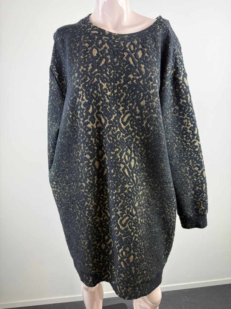 Vanilia - Jurk - zwart/beige dierenprint, oversized pasvorm, lange mouwen - L