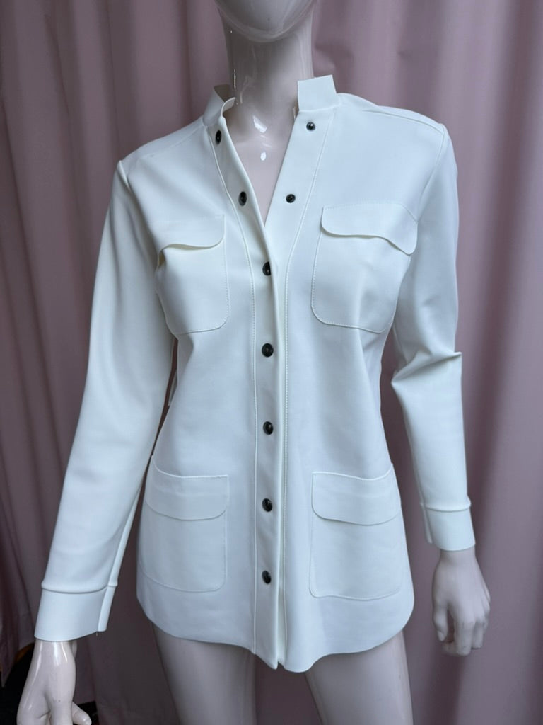 Chiara Boni La Petite Robe - Blouse - wit, opstaande kraag, 4 opgestikte klepzakken - S