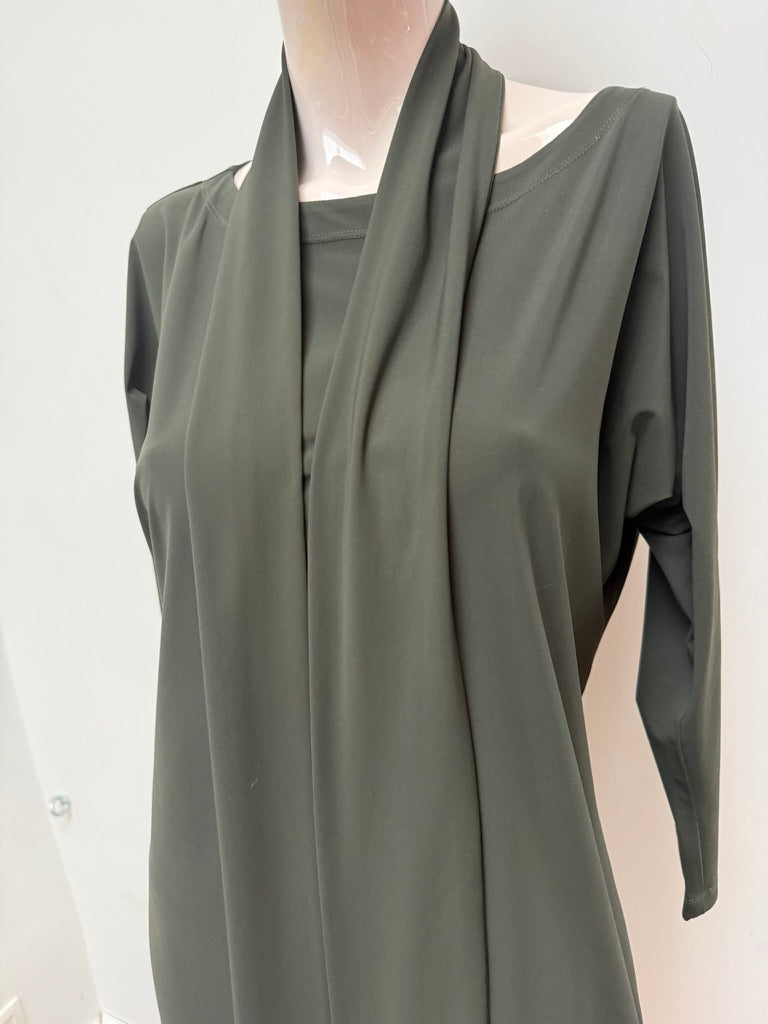 LaDress by Simone - Jurk - groen, sjaalkraag, lange mouwen - XS