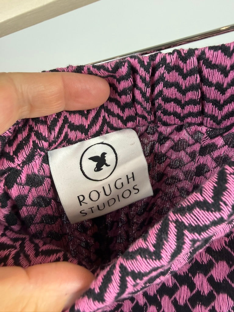 ROUGH STUDIOS - Broek - roze en zwart, grafische print, elastische tailleband - S