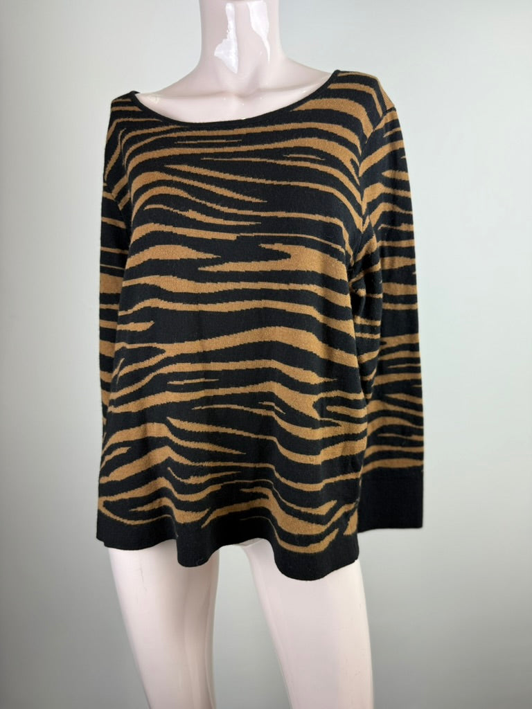 Zwart-camel trui met zebra-/tijgerstrepen van Mayerline, detailfoto