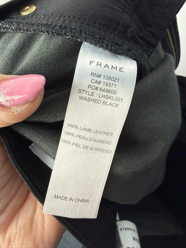 FRAME - Broek - zwart, skinny fit, lamsleer - S