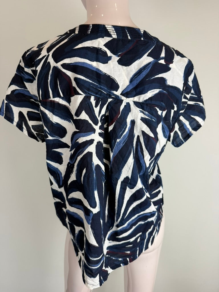 CECIL - Blouse - abstracte bladprint, korte mouwen, blauw/zwart/wit - M