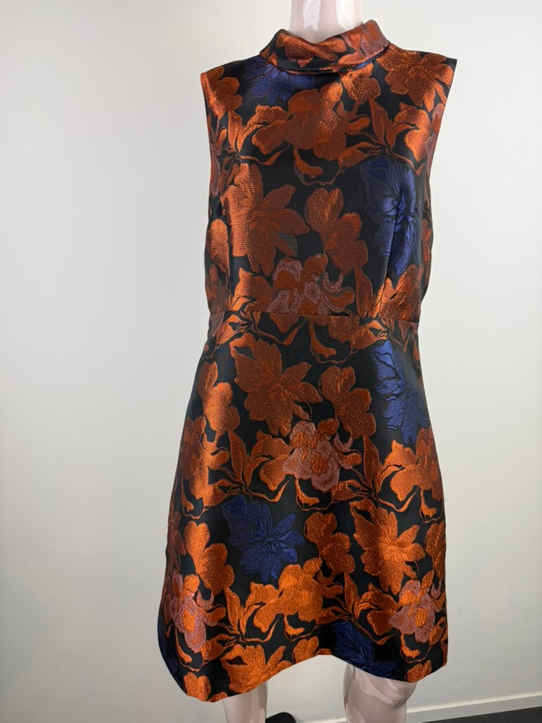Steps - Jurk - bloemenprint, glanzende stof, opstaande kraag - XL