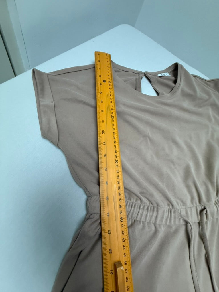 NED. - Jumpsuit - beige, korte mouwen, wijde pijpen