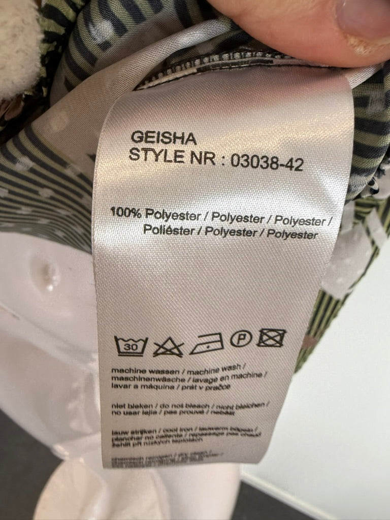 Geisha - Blouse - groen, bladprint, striksluiting - S