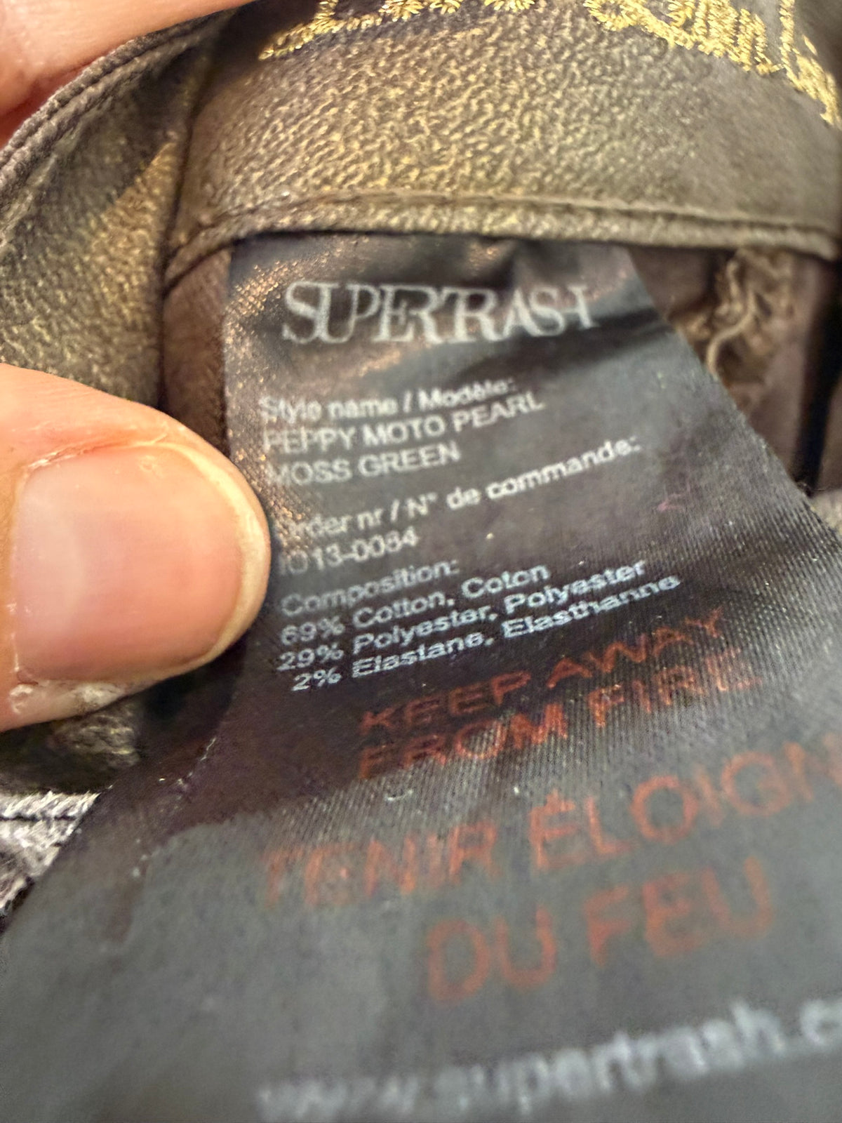 SuperTrash - Broek - metallic bruin/grijs, biker-stiksels, skinny fit - 36