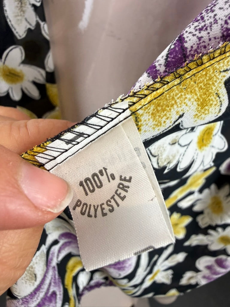 Primavera - Blouse - zwart met bloemenprint, open model - maat L