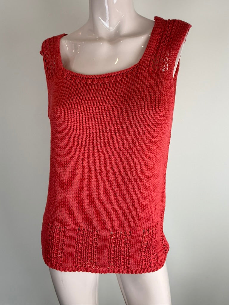 Opus - Top - rood, ajourpatroon, vierkante hals - M