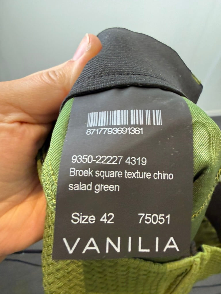 VANILIA - Broek - groen, chino model, wafelstructuur - XL