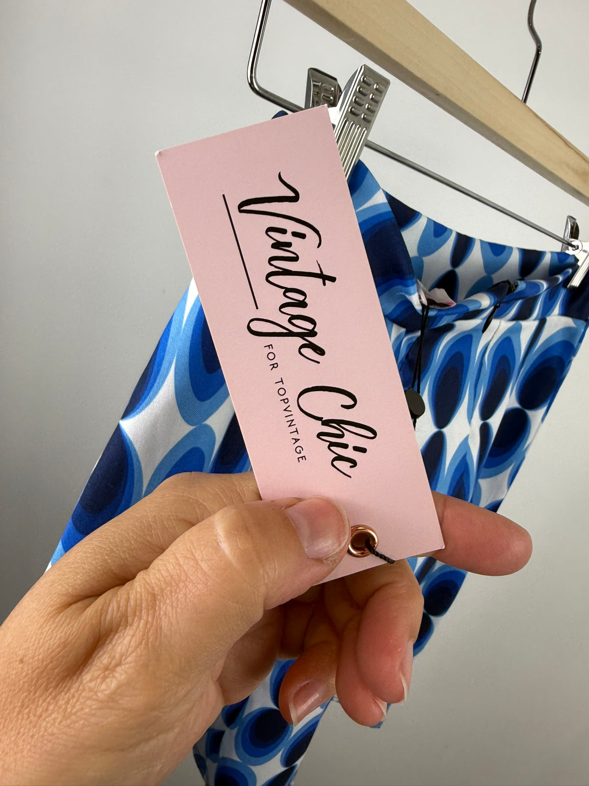Vintage Chic for Topvintage - Rok - grafische ovaalprint, blauw-wit, boven de knie - S