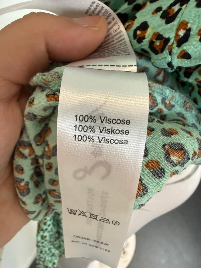 Miss E Studio - Blouse - mintgroen, panterprint, trekkoord - M