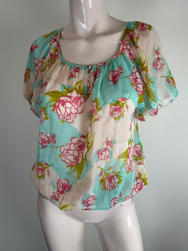 Fornarina - Blouse - bloemenprint, licht transparant, korte mouwen - XS