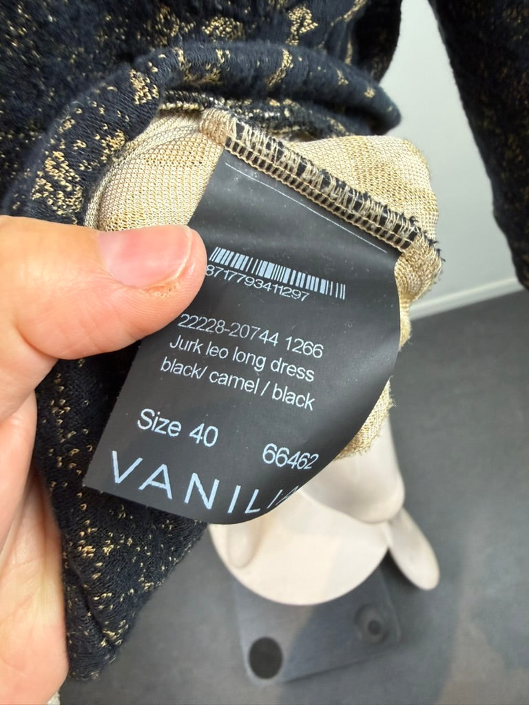 Vanilia - Jurk - zwart/beige dierenprint, oversized pasvorm, lange mouwen - L