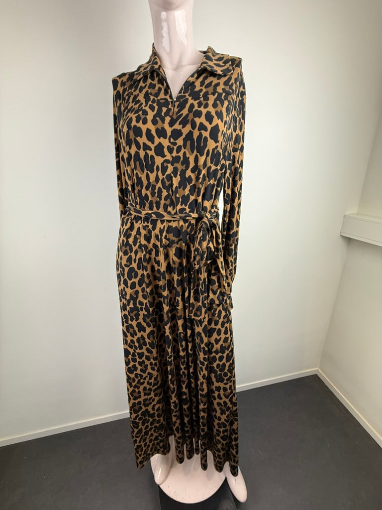 Vanilia - Jurk - panterprint, midi-lengte, ceintuur - L