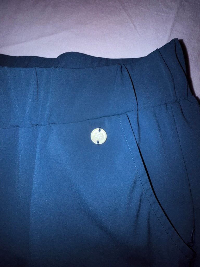 TRIPLENINE® - Broek - blauw, elastische tailleband, wijde pijp - L