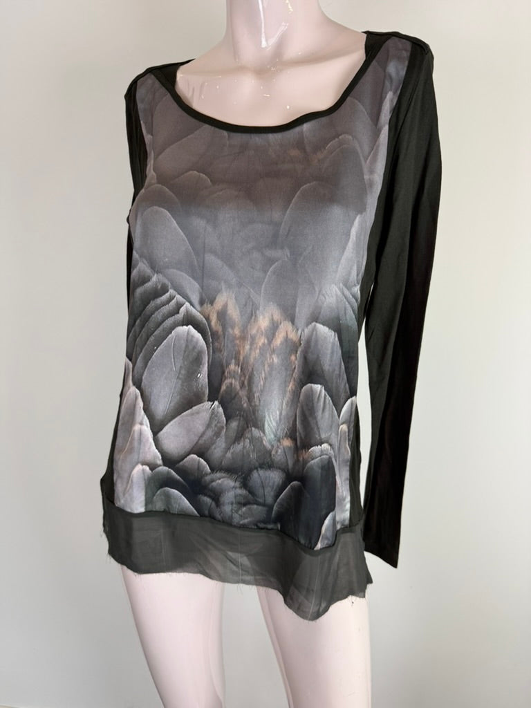 Expresso - Blouse - zwart, print aan voorzijde, semi-transparante zoom - S