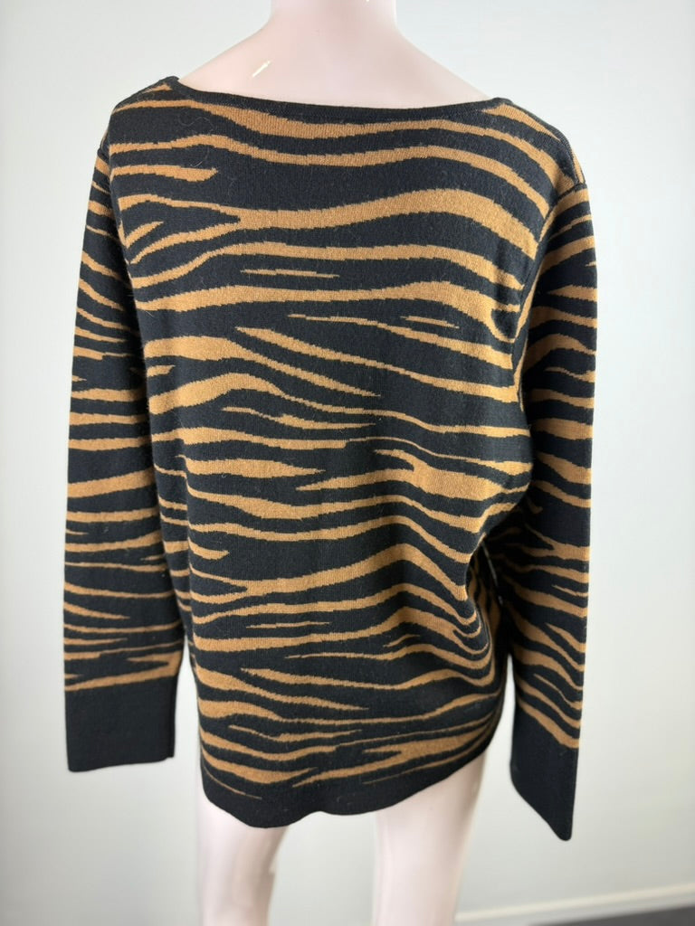 Zwart-camel trui met zebra-/tijgerstrepen van Mayerline, detailfoto