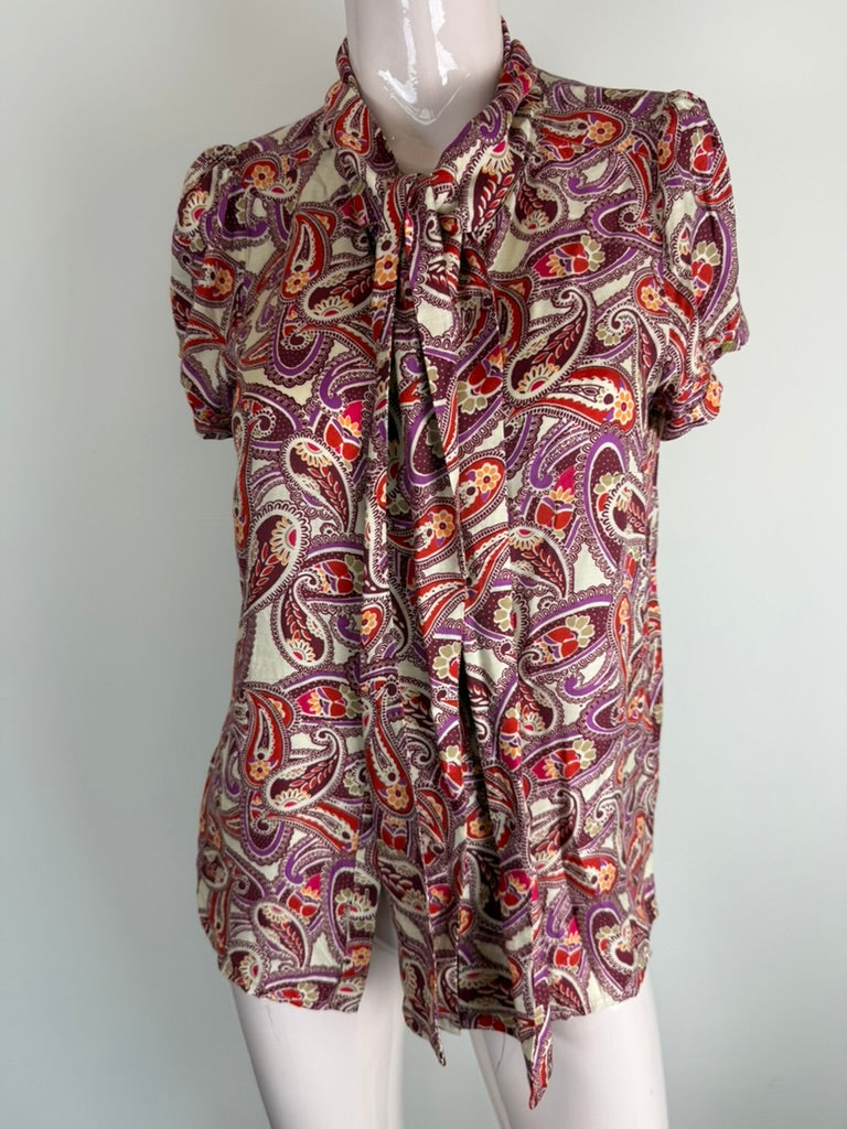 Mer du Nord - Blouse - paisleyprint, strik bij hals, korte mouw - M