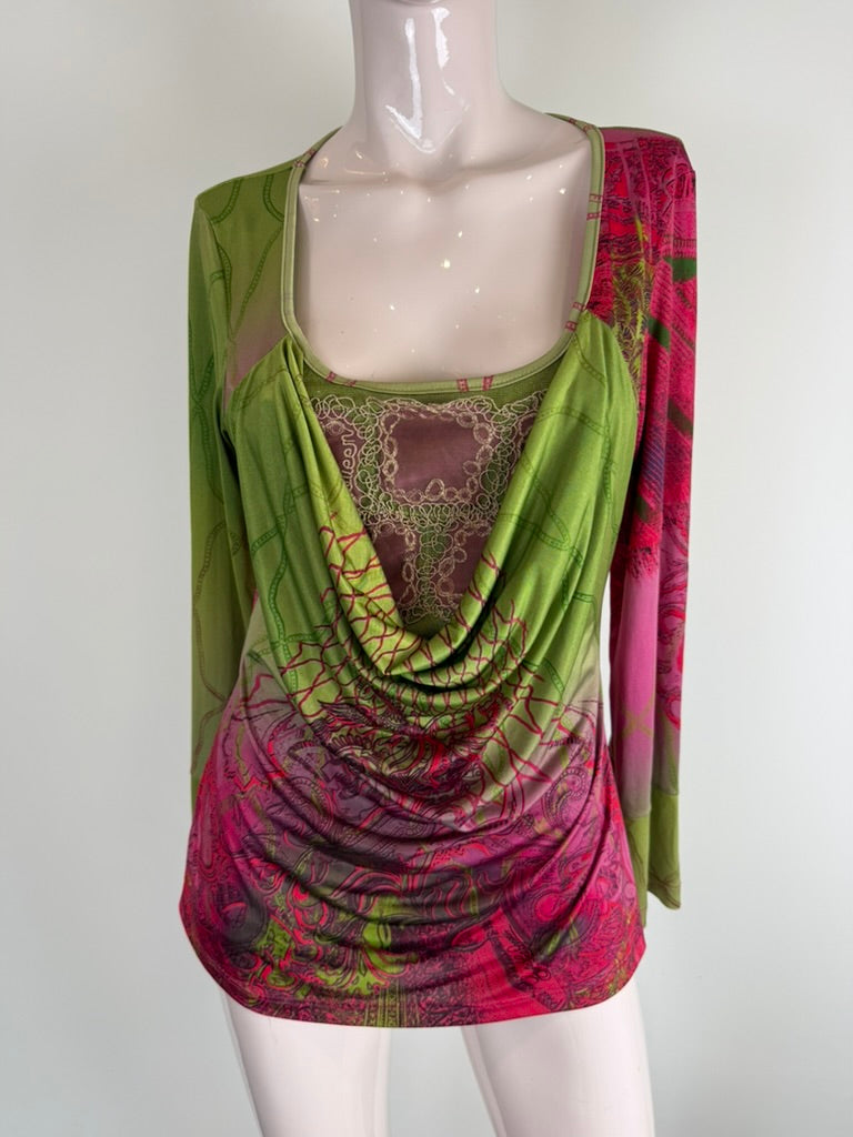 SAVE THE QUEEN! - Blouse - meerkleurig, all-over print, watervalhals - XL