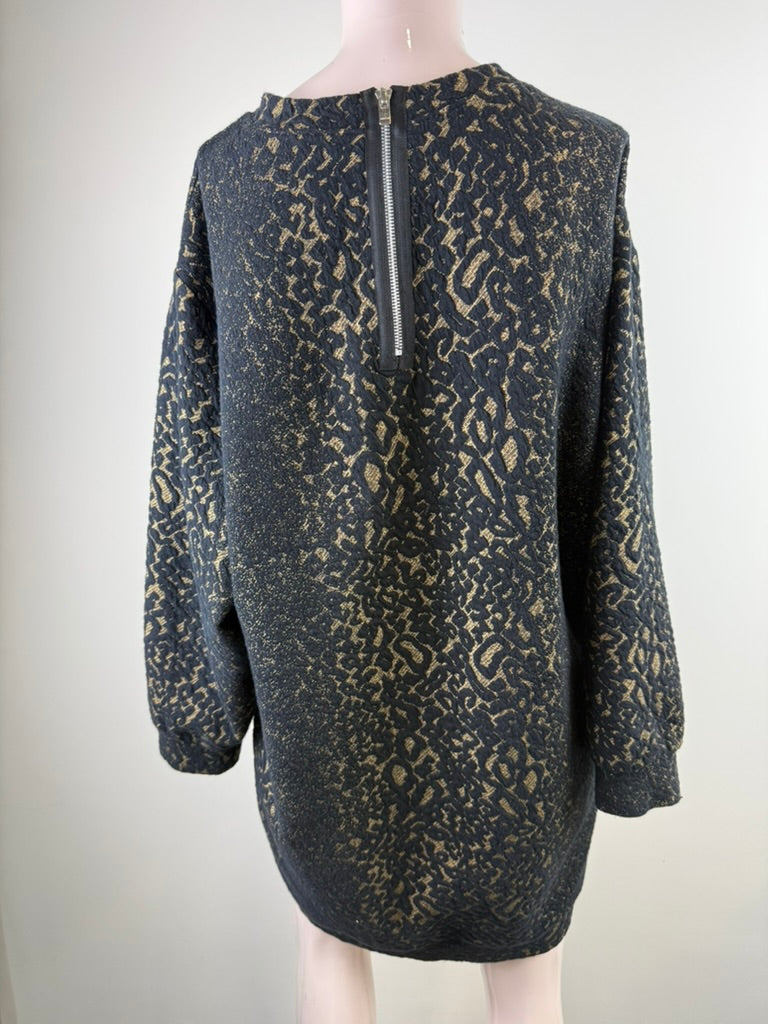 Vanilia - Jurk - zwart/beige dierenprint, oversized pasvorm, lange mouwen - L