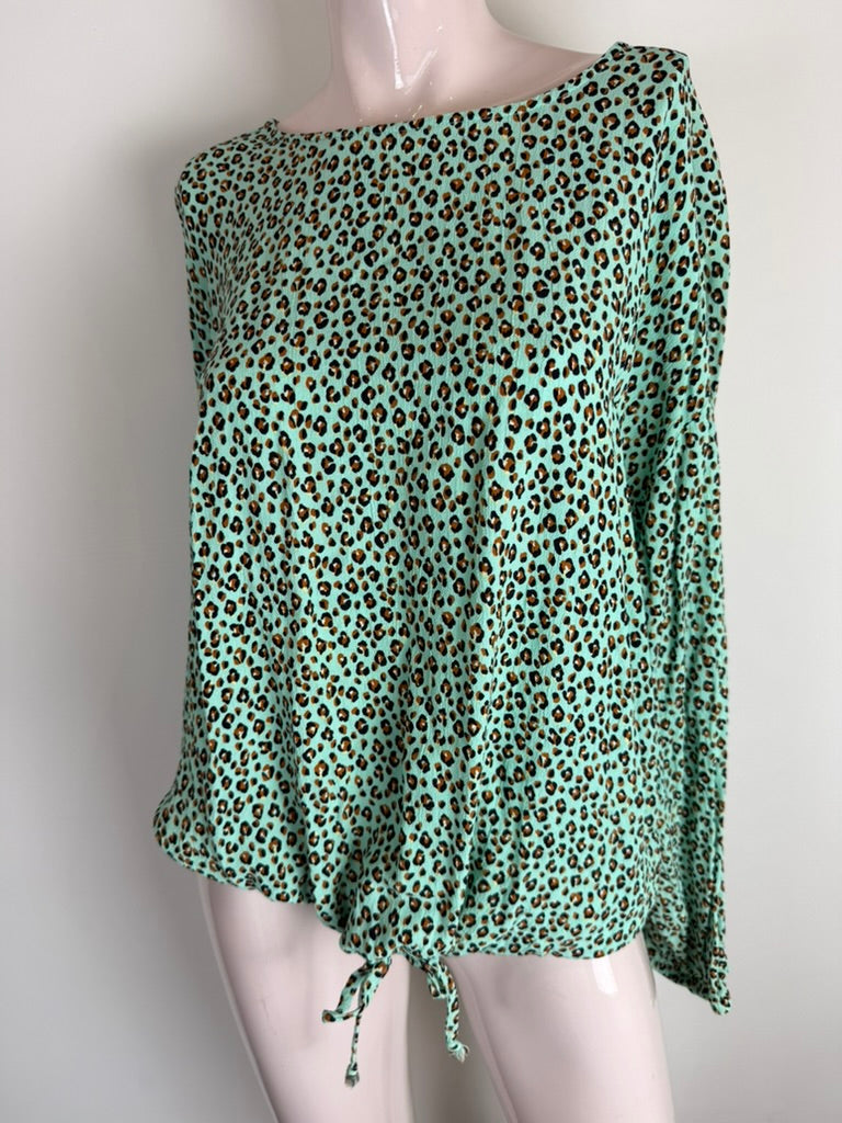 Miss E Studio - Blouse - mintgroen, panterprint, trekkoord - M