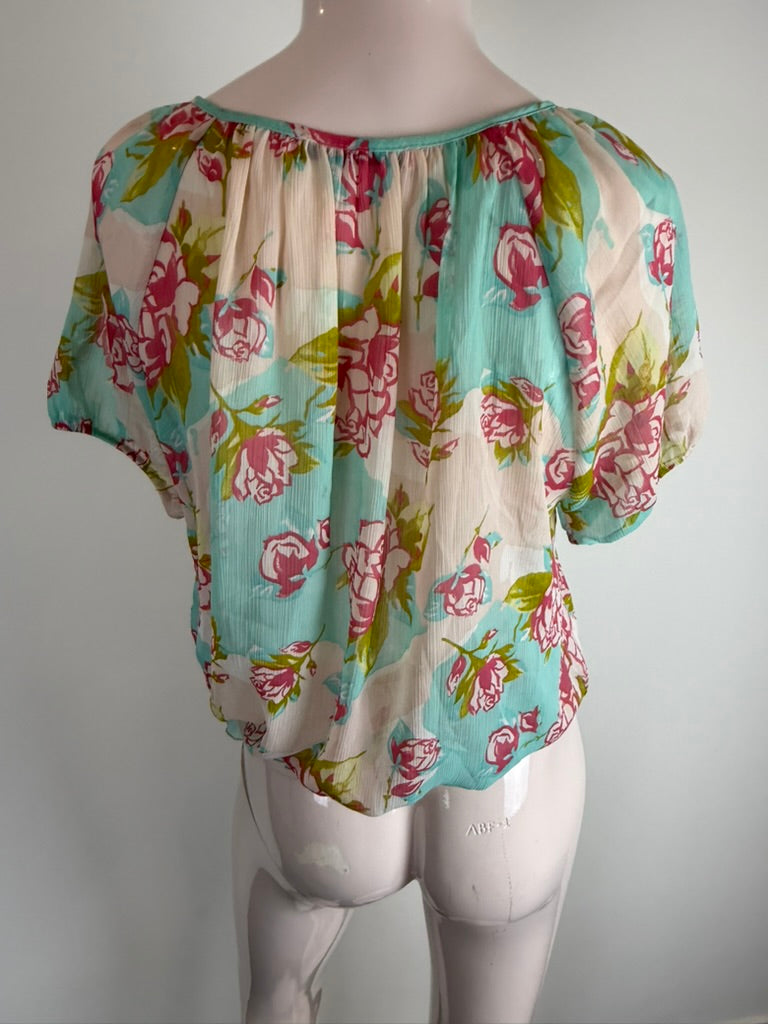 Fornarina - Blouse - bloemenprint, licht transparant, korte mouwen - XS