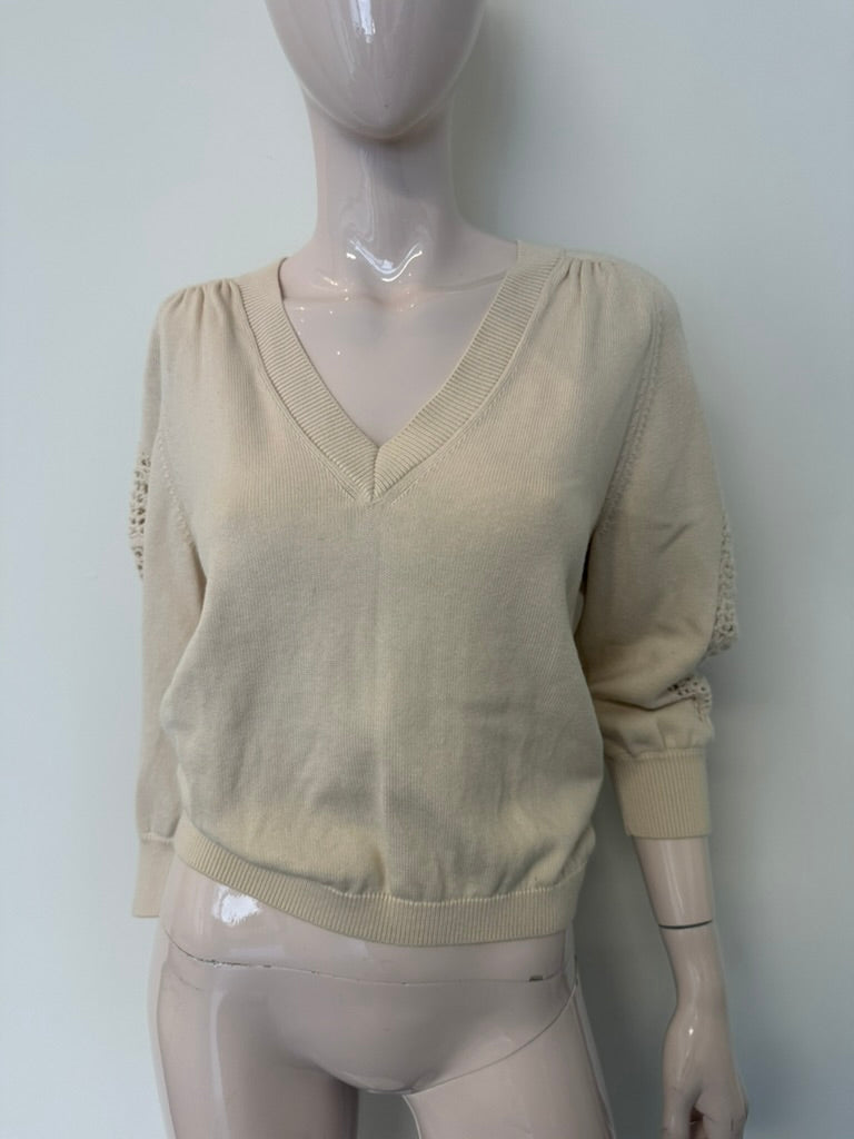 ba&sh - Trui - beige, V-hals, fijngebreid - S