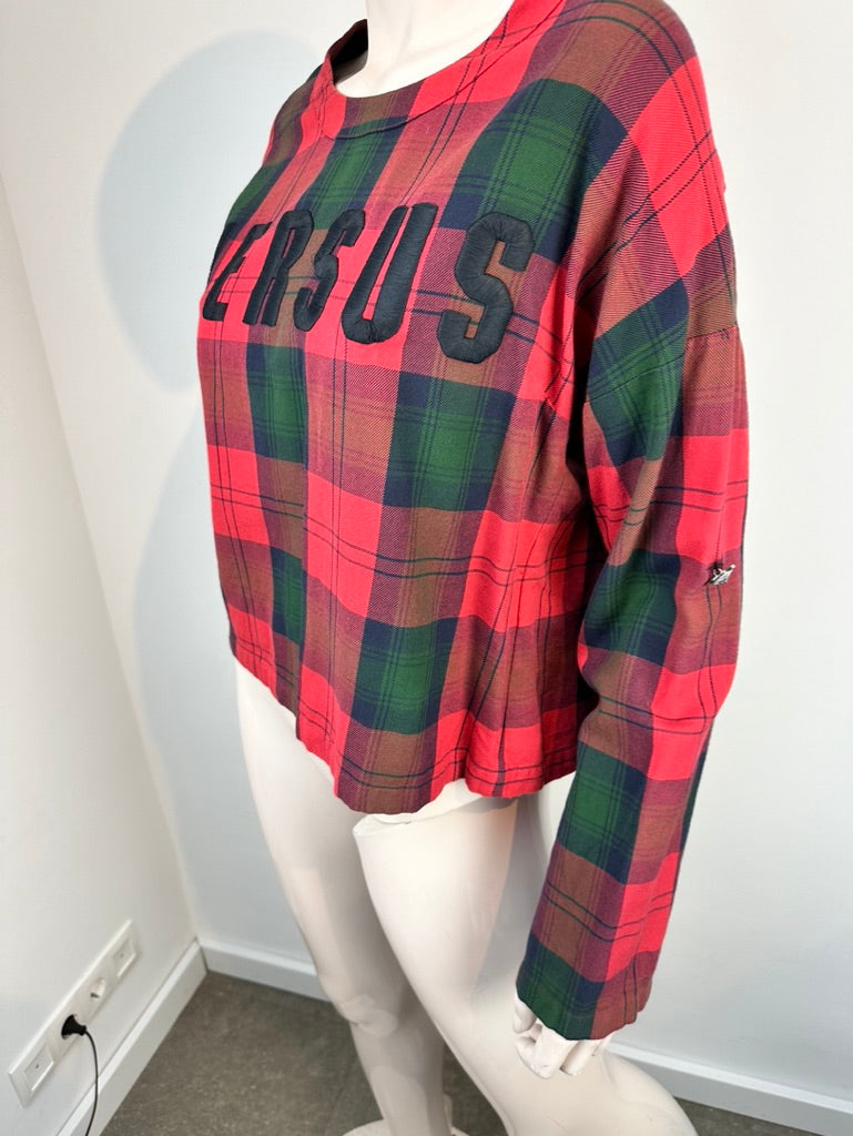 Versus Versace - Trui - rood-groen geruit, groot logo, ronde hals - M