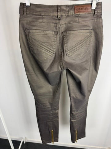 SuperTrash - Broek - metallic bruin/grijs, biker-stiksels, skinny fit - 36