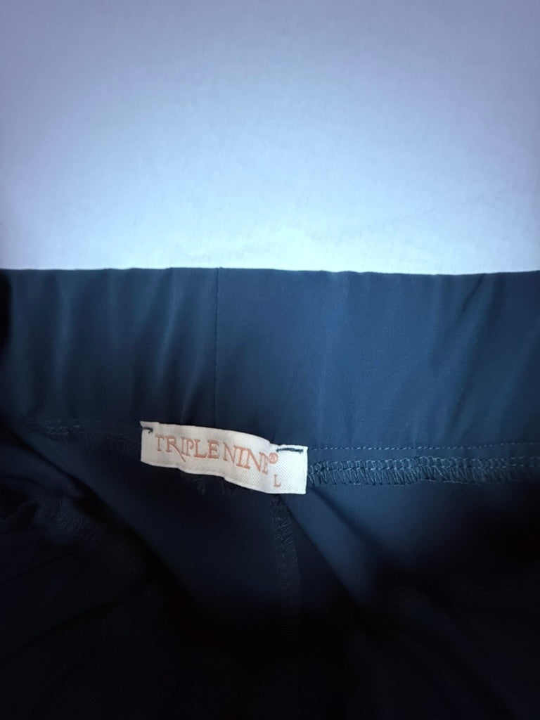 TRIPLENINE® - Broek - blauw, elastische tailleband, wijde pijp - L