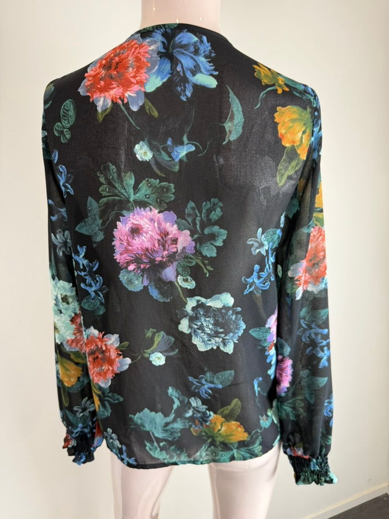 Y.A.S - Blouse - zwart, bloemenprint, V-hals - S