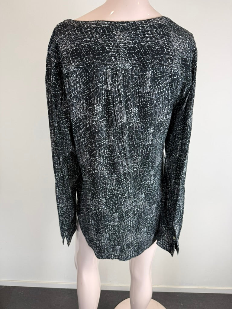 Street One - Blouse - zwart-wit patroon, V-hals, lange mouw - L