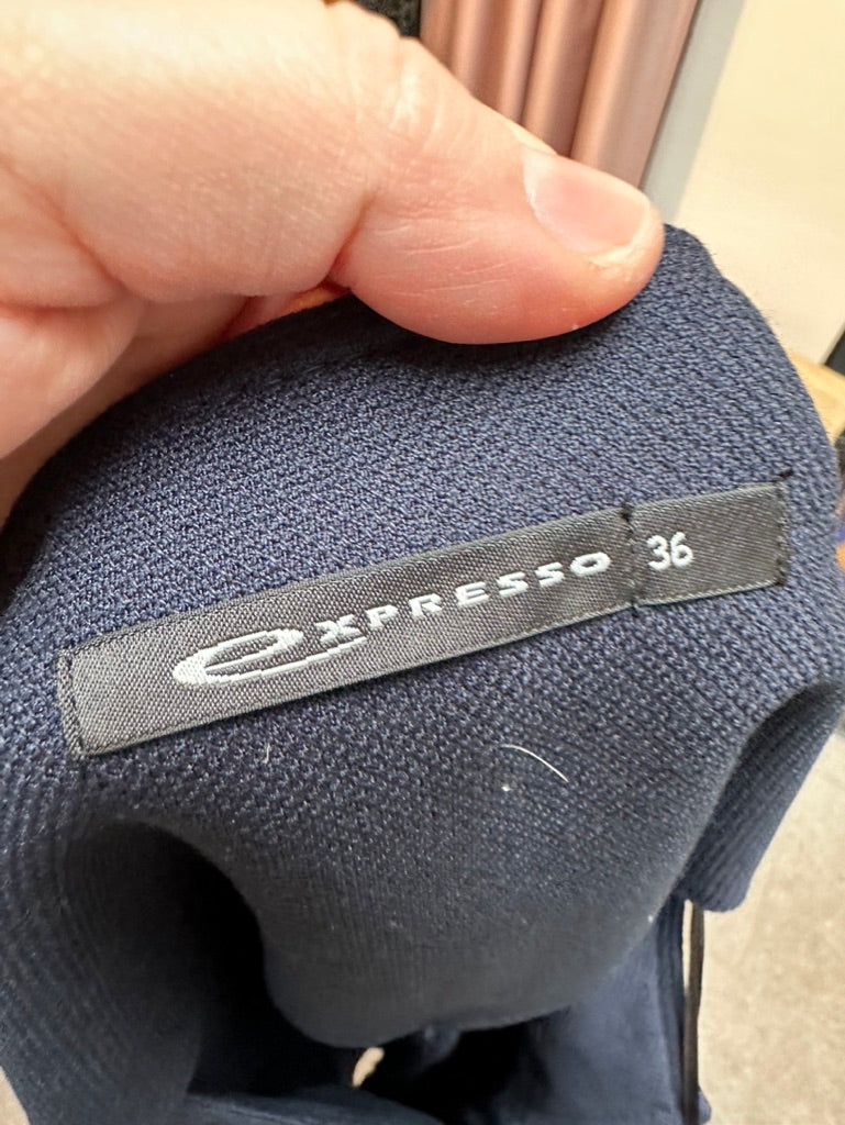 Expresso - Jurk - donkerblauw, driekwart mouwen, contraststrepen - S