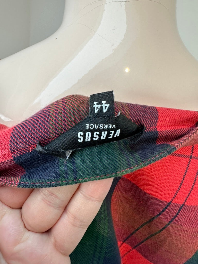 Versus Versace - Trui - rood-groen geruit, groot logo, ronde hals - M