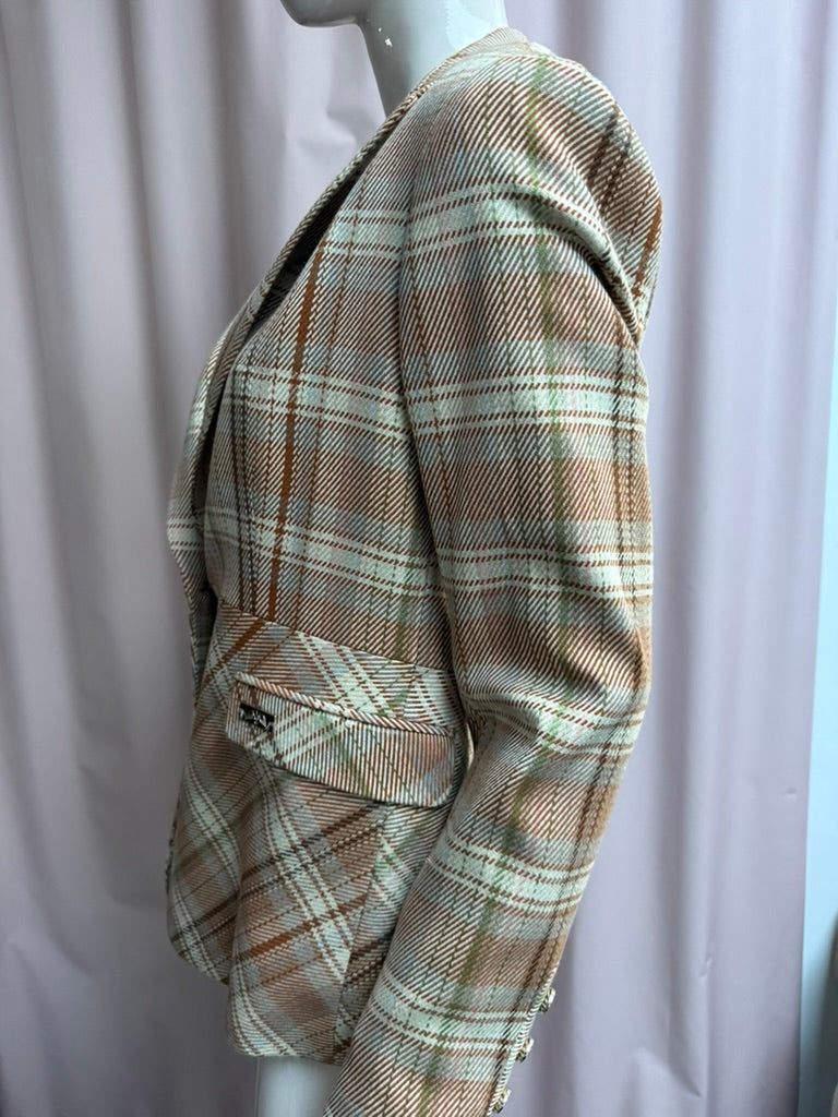 MOS MOSH - Blazer - geruit, bruin/beige/groen/wit, getailleerde pasvorm - M