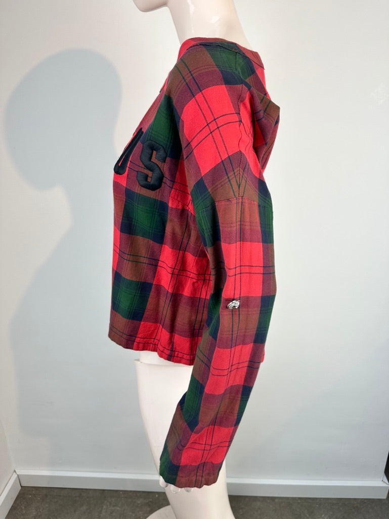 Versus Versace - Trui - rood-groen geruit, groot logo, ronde hals - M
