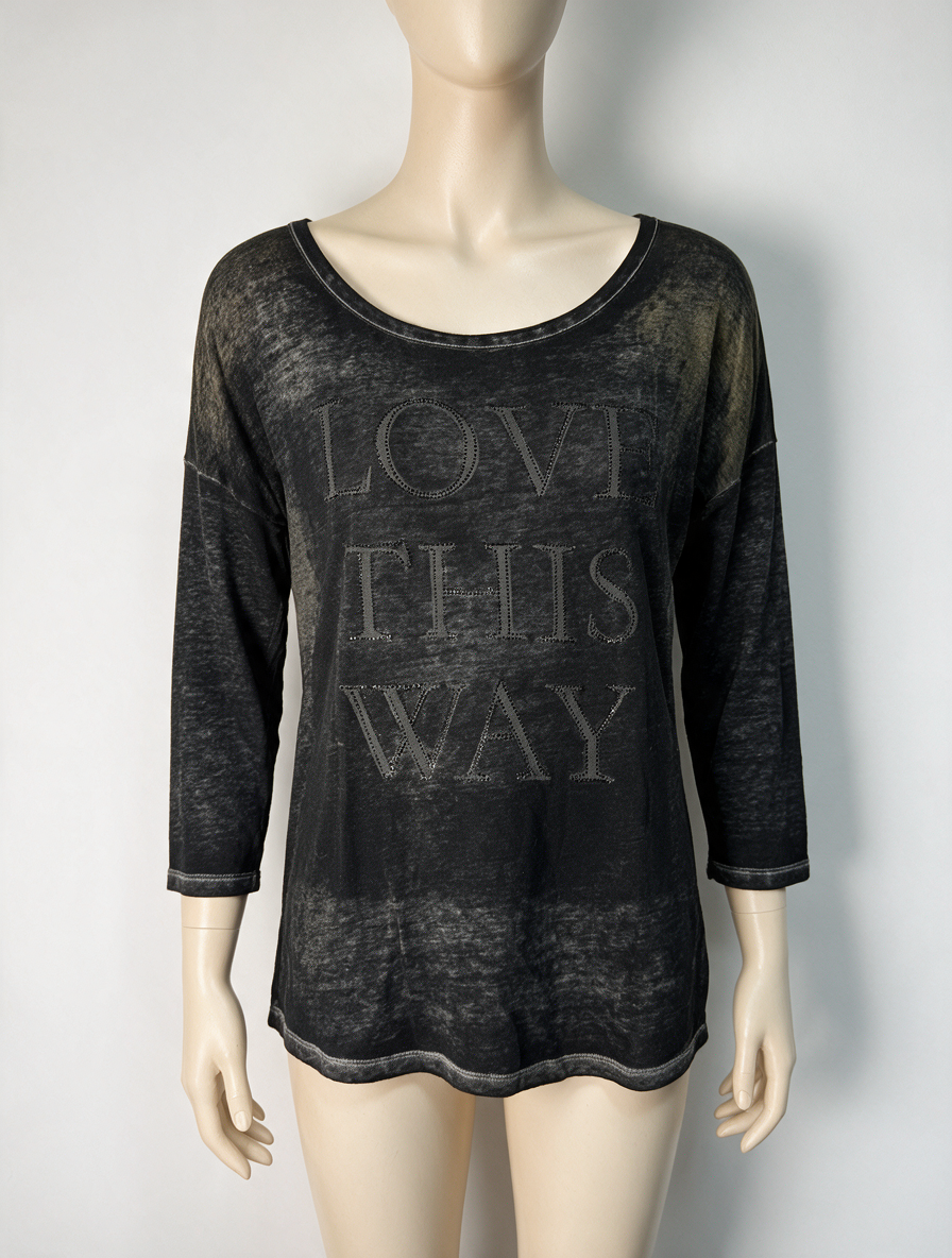 Key Largo Shirts - Top - zwart, tekstprint 'Love This Way', 3/4 mouw - M