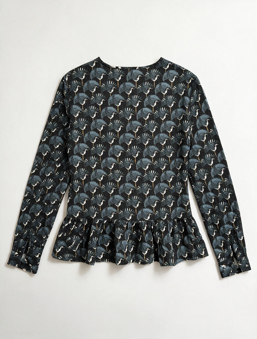 MARIE SIXTINE - Blouse - kraanvogelprint, V-hals, lange mouwen - maat M