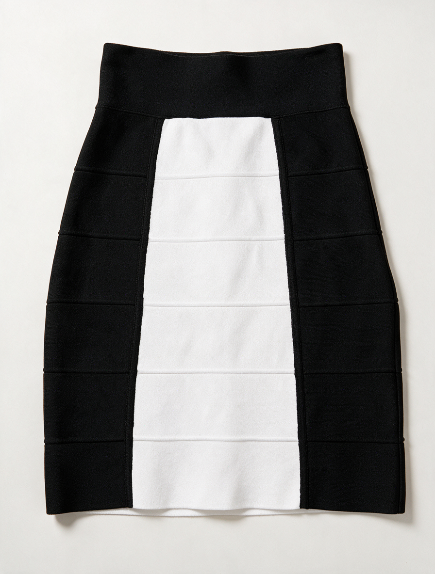 BCBGMAXAZRIA - Rok - zwart-wit, contrasterend paneel voor, hoge taille - S